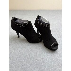 Pulse Lindy-408 Womens Black Studded Peep Toe Stiletto Ankle Booties Size 11